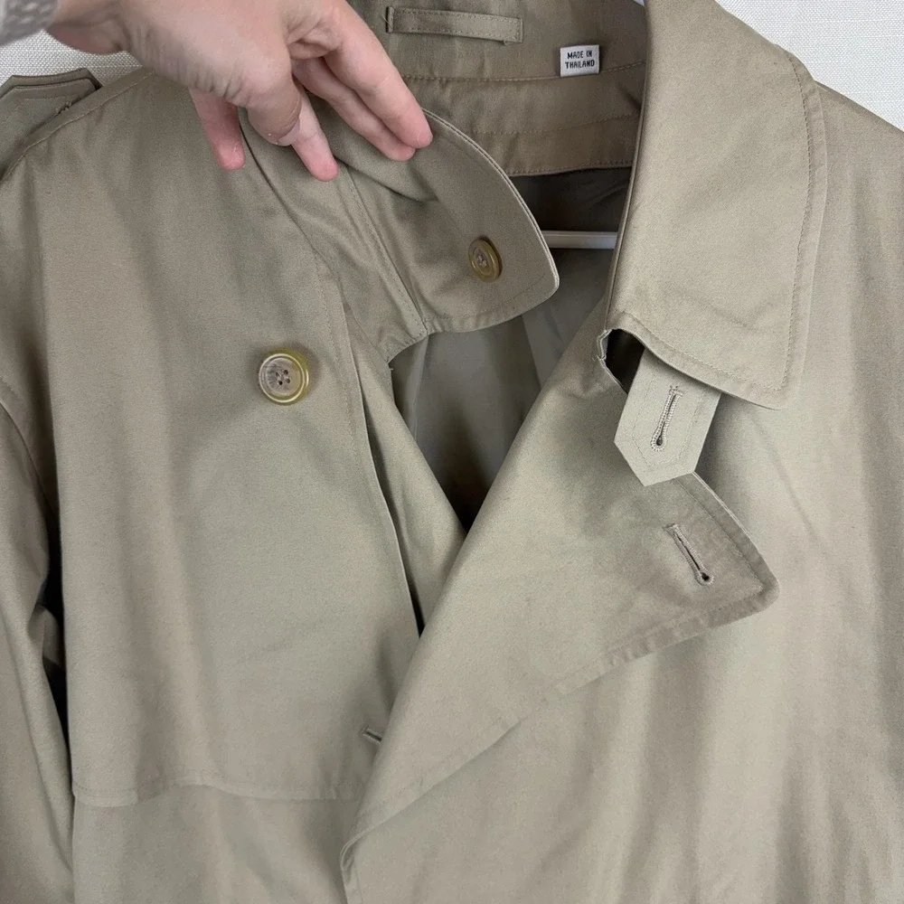 VTG London Fog Trench Coat Mens 44 Beige Belted Double Breasted Long Classic